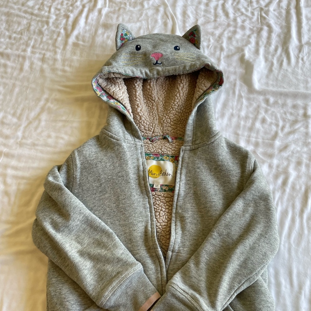 Mini Boden Sherpa Cat Hoodie